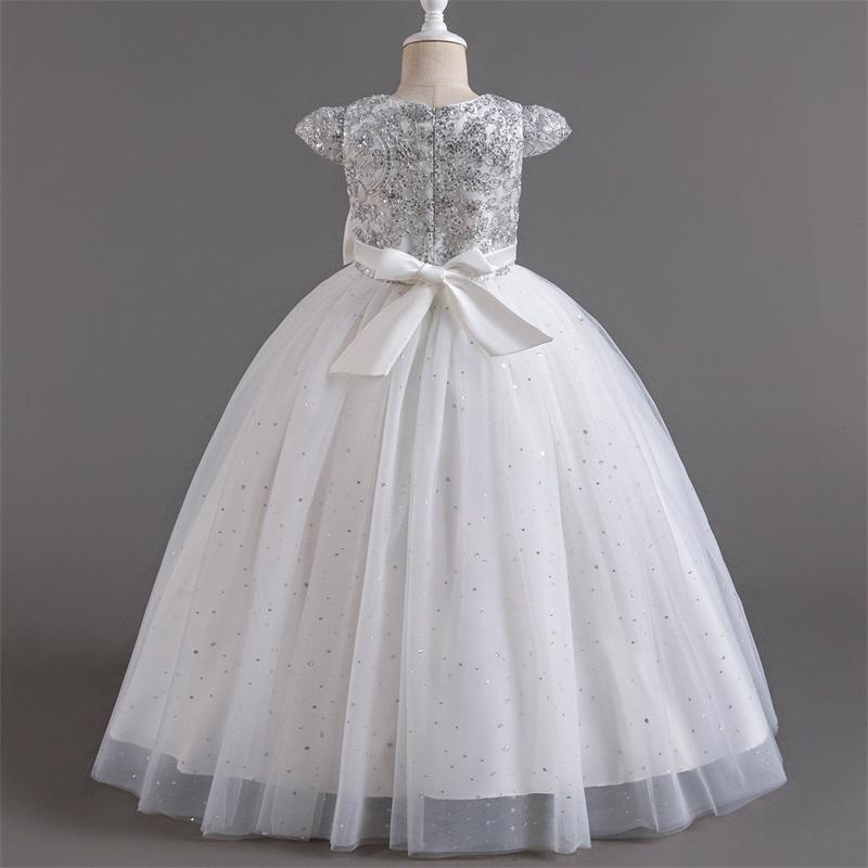 FYMNSI Abito da bambina con fiori, da sera, da donna, con ricamo, senza maniche, per matrimonio, damigella d'onore, compleanno, feste, in tulle, da principessa, per 2-14 anni, Blu Colorido, 9-10 Anni