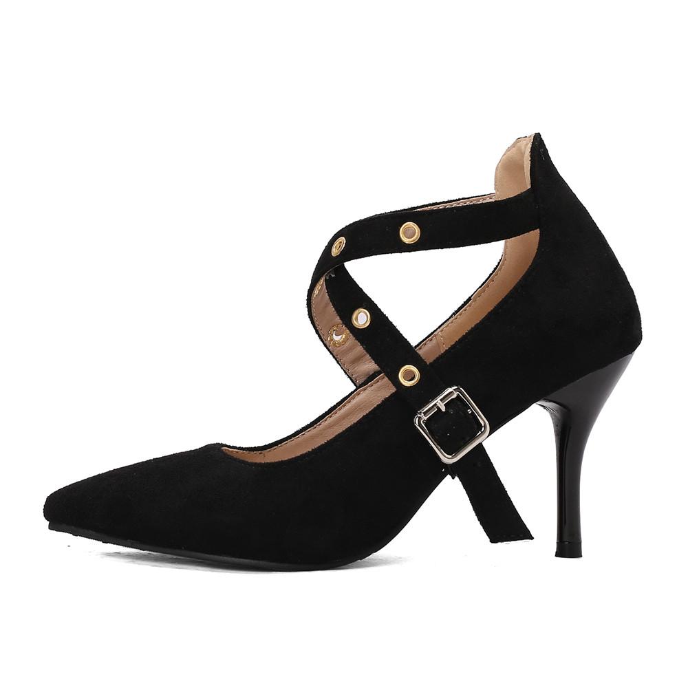 

Fashion Pumps High Heel Women New Cross Straps Buckle Wedding Shoes Shallow Pointed Single Shoes Model Nightclub Sexy Plus Size 34-48 34