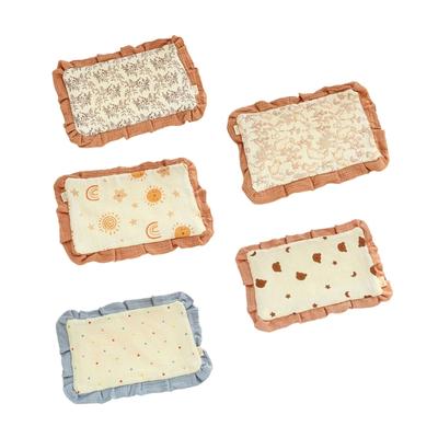 Cotton Flat Pillow Ruffled Edge Pillow Breathable Baby Bedding Stuff with Lovely Pattern Designing for Infants Newborns