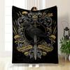 A Black Raven Perched On a Sword Surrounded by Ornate Scrollwork and Tools. for All Seasons Blanket Lunch Break Throw Gift