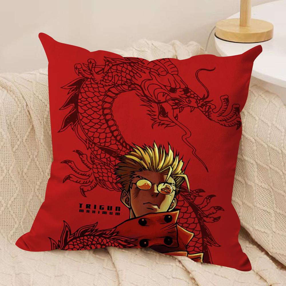 Cool Anime TTrigun Cushion Cover Soft Plush Fabric DoubleSided Printed Sofa Cushion Cover for All Seasons Home Decor Gift