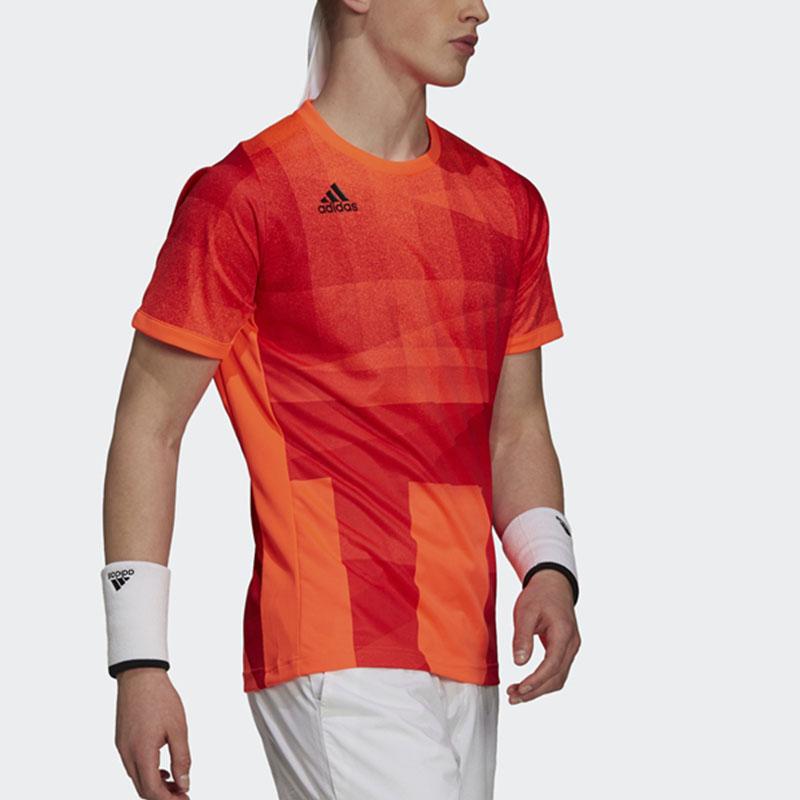 Adidas Ss21 Color Block Tennis Sports Training Casual Short Sleeve T-Shirt Unisex Tops Red H18184
