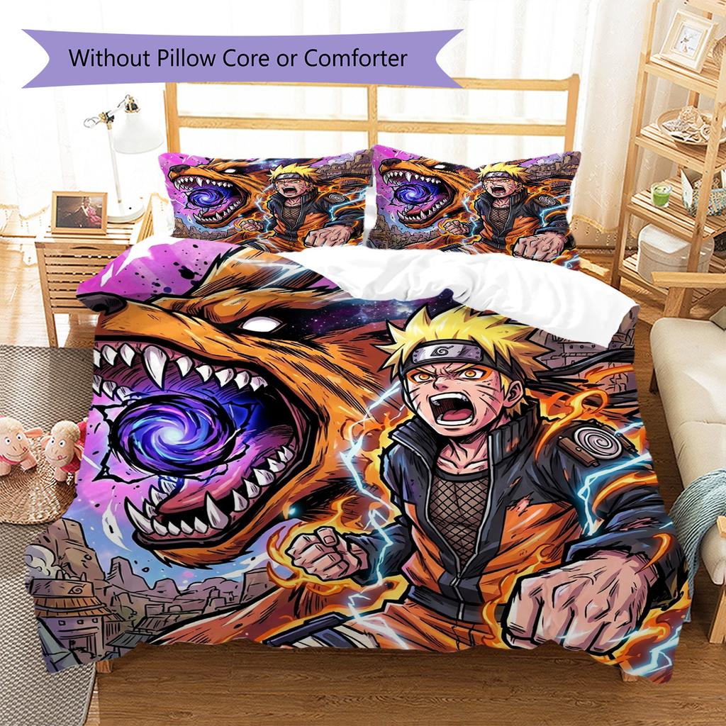 Naruto Pattern Bedding Quilt Set Quilt Cover Pillowcase Home Decoration Birthday Gift (1 * duvet cover + 2 * pillowcase, without core)