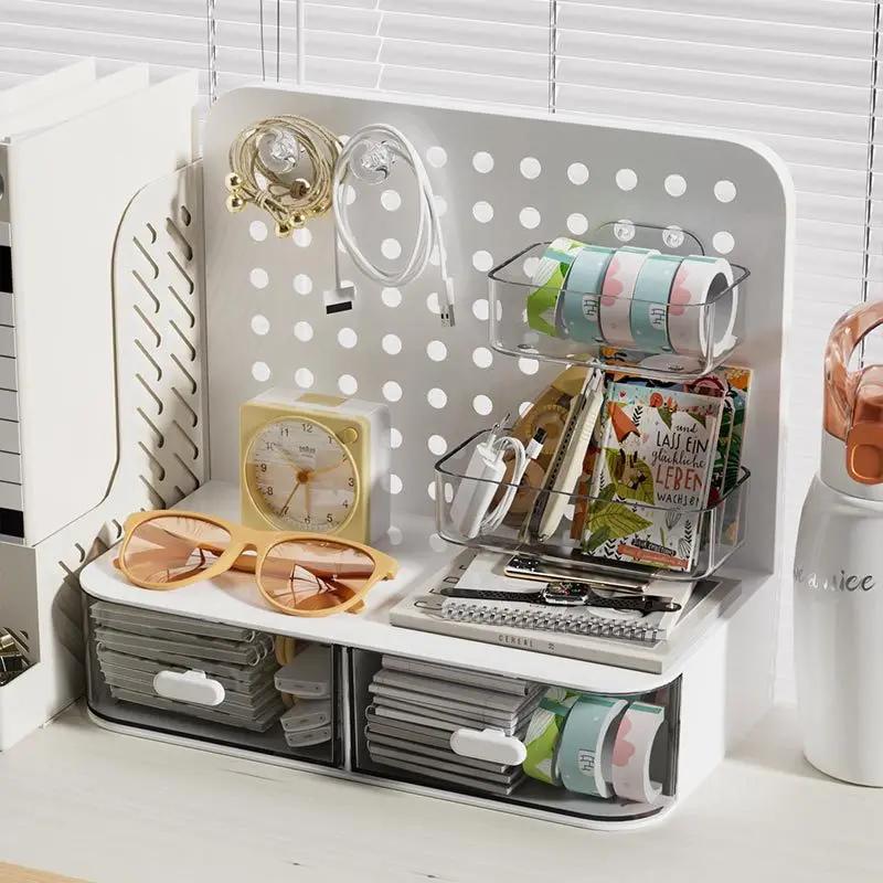 Organizator de birou Stil sertar Panou perforat cu cârlige Cutie de depozitare Suport pentru pixuri Suport pentru cărți mici Raft de cărți Aranjament papetărie