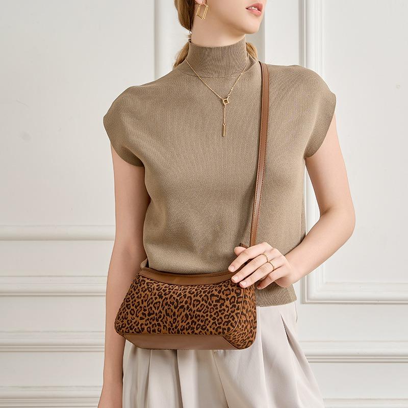 First Layer Cowhide Small Bag Design Sense Niche Women's Messenger Bag Leather Light Fashion Leopard Print Shoulder Bag