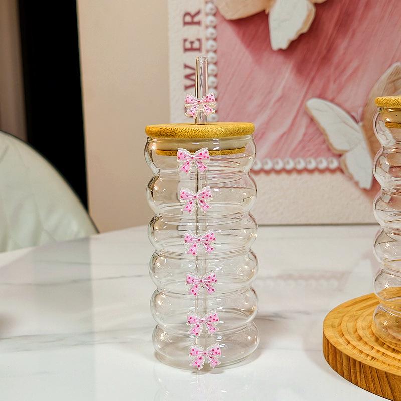 

Bow Tie Plastic Straw Cup Cute Glass Cup Tumbler Jar Shaped Water Bottle With Lids For Iced Coffee Juice Drinking Cup A2