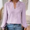 2025 Autumn/Winter New Collection, Fashionable V-neck, Lace, Solid Color, Long Sleeve, Casual Top, Women's Top, Autumn/Winter Interior, Elegant Design