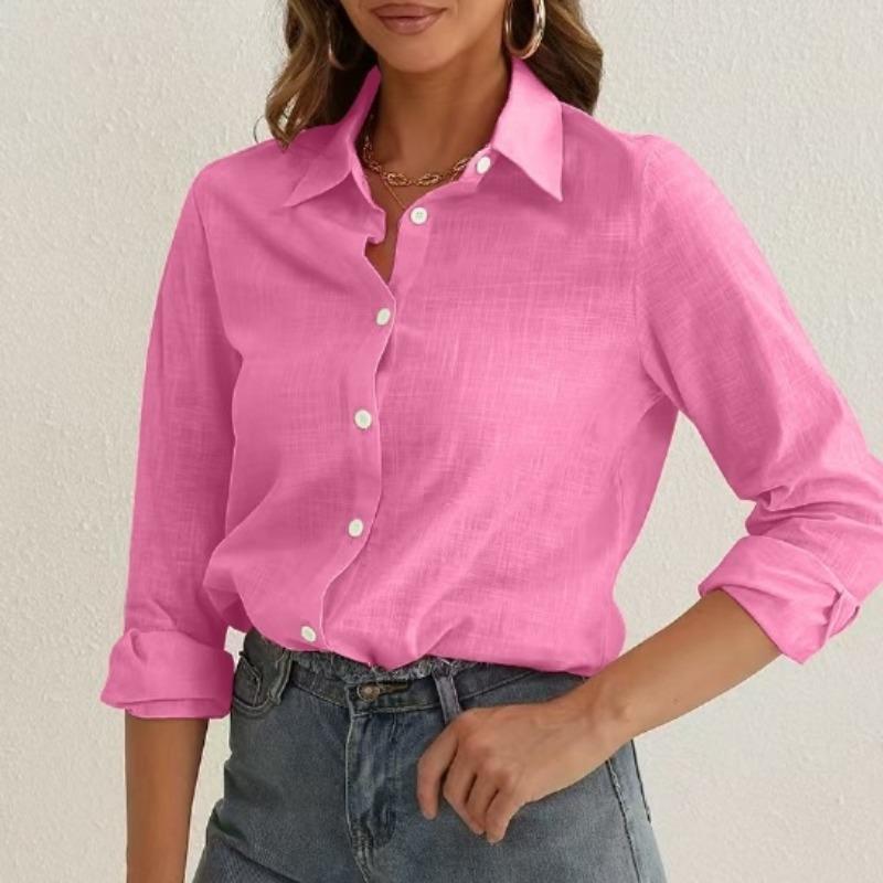IHUASU Women's Fashion Casual Solid Color Print Long Sleeve POLO Neck Blouses & Shirts Unique Design