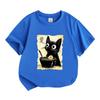Kids Boys Girls 100% Cotton Crew Neck Short Sleeve T-Shirt, Cute Black Cat Ramen Noodle Graphic Tee Casual Summer Daily Wear Tops for Children