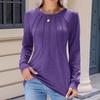 Women's Fashion Casual Solid Color Pleated Comfortable Round Neck Loose Long Sleeve T-shirt Top