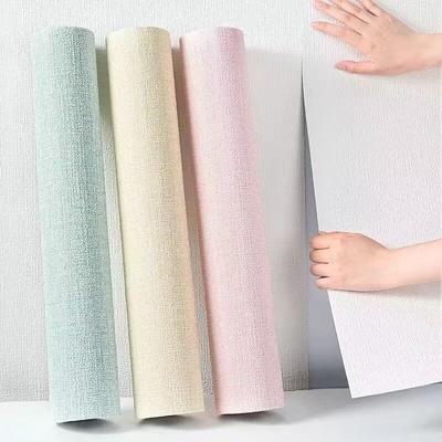 Thickened Waterproof Linen 3D Foam Self-adhesive PVC Solid Color Background Wall Decoration Wallpaper Wall Sticker