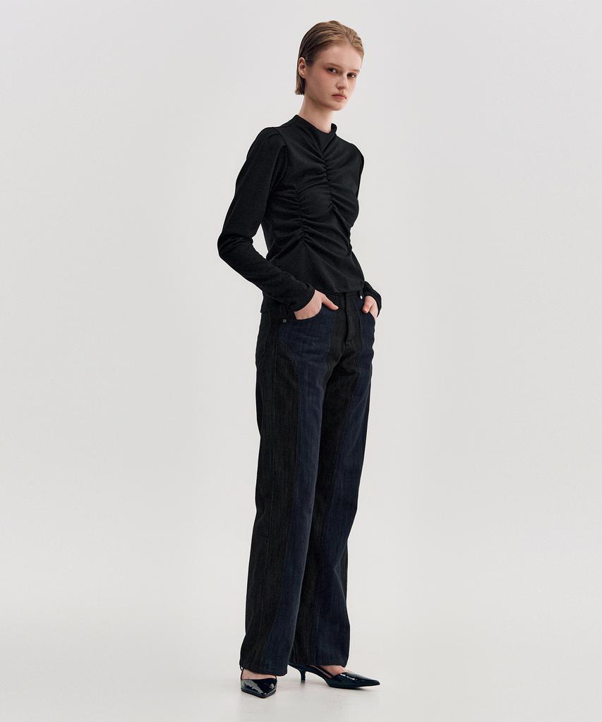 Kimjisu Shirring Draped Highneck Top _ Black