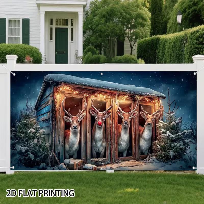 

2D Santa s Reindeer Shed Photo Booth Backdrop with Rudolph the Red-Nosed Reindeer 47.2x31.5inch/120*80cm