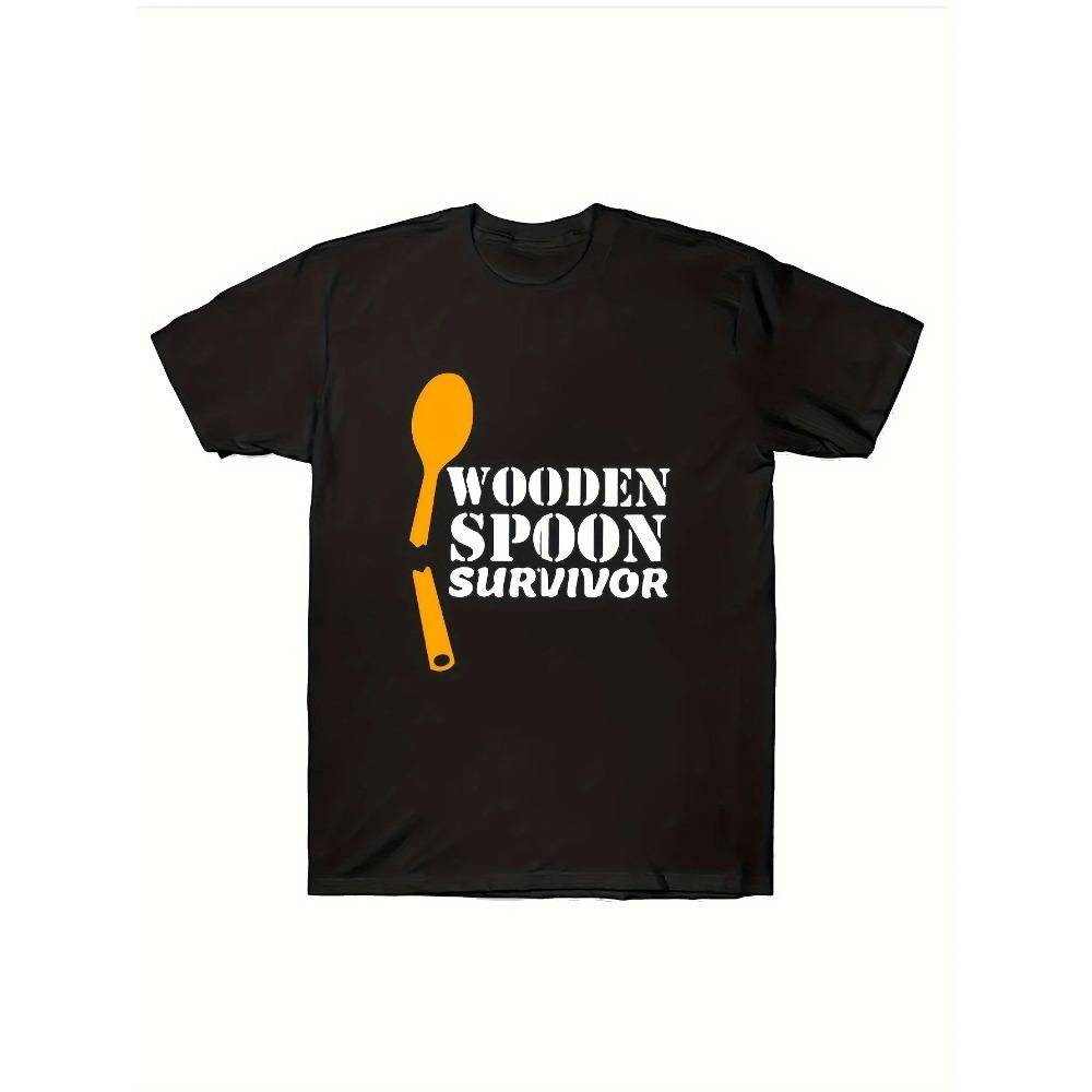 

Men s Wooden Spoon Survivor T-Shirt - Crew Neck Short Sleeve Tee, Casual Comfy Breathable Top XXXXXL чёрный