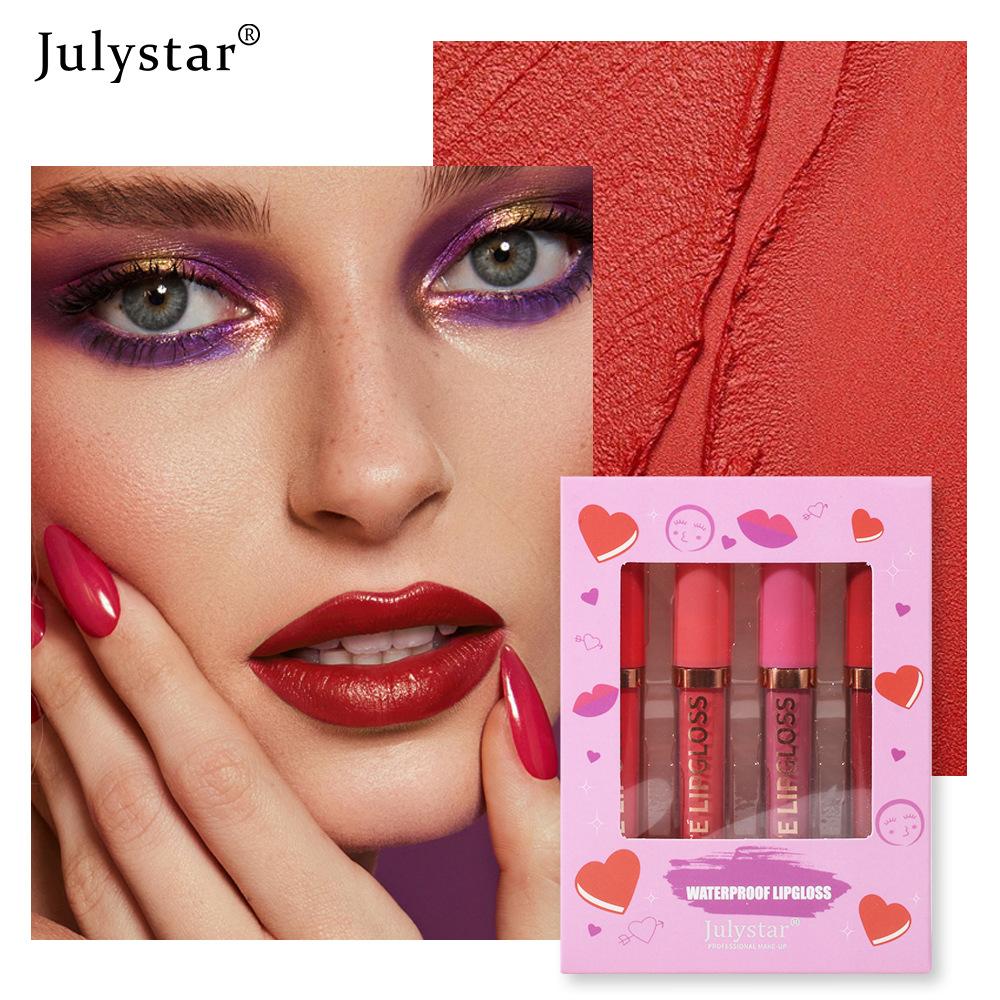 4pcsNatural and Long-lasting Non-fading Non-stick Cup 4-pack Lip Glaze Kit Matte Lipstick Set