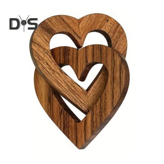 Wooden Heart Ornament Intertwined Hearts Love Memorial Gift Interlinked Heart Couples Keepsake for Anniversary Valentine's Day Gift
