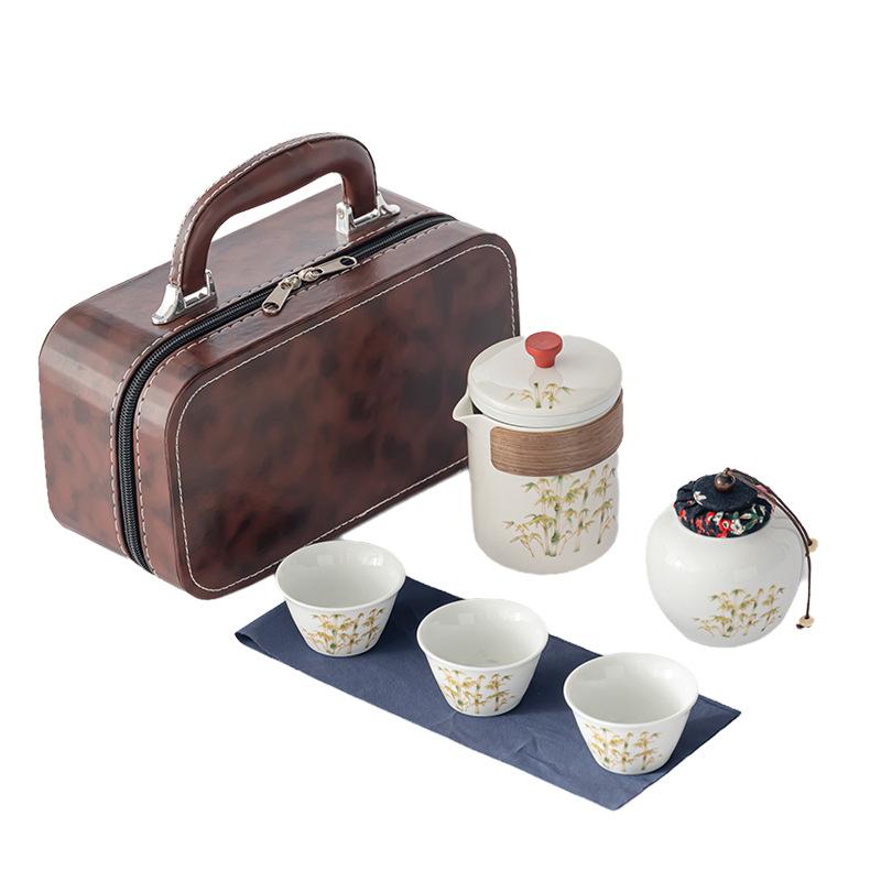 Premium Dehua Weißporzellan Guochao Tinte Set Outdoor Camping Geschäftsreise Teeset Business Gruppenkauf bedrucktes Logo