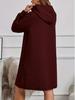 2025 Plus Size Women's Hooded Drawstring Dress - Solid Color, Long Sleeve, Autumn/Winter