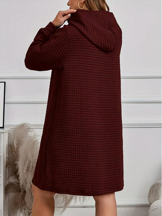 2025 Plus Size Women's Hooded Drawstring Dress - Solid Color, Long Sleeve, Autumn/Winter