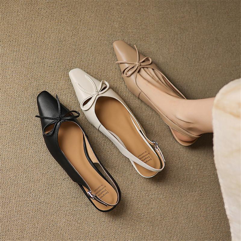 Fashion New Summer Sandals Genuine Leather Women Shoes Square Toe Sandals for Women Fashion Hollow Out Bow Sandals Low Heels Shoes