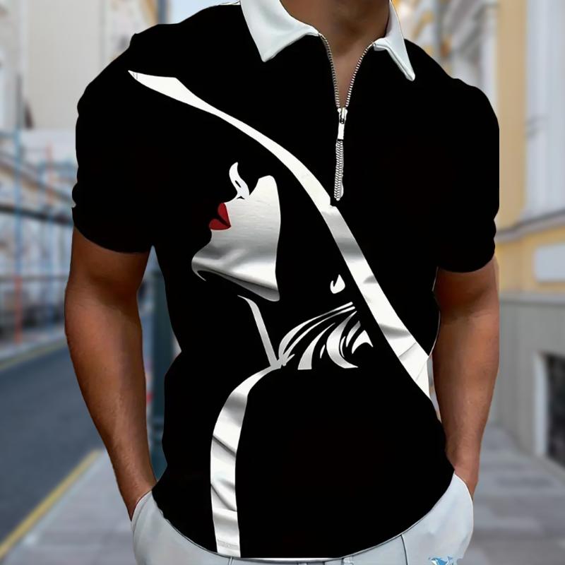 

Мужская рубашка поло повседневная на молнии с коротким рукавом модная повседневная на молнии лето весна стандартный крой рок музыка 3D принт рубашка 8XL светло-синий