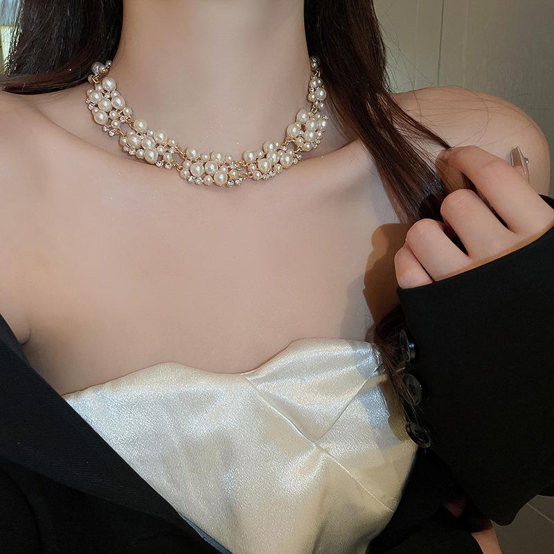 Set Colier Cercei Dreptunghiulari cu Perle 3 Bucăți Colier Choker Vintage Accesoriu Seturi de Bijuterii de Lux Ușor Accesorii Nuntă