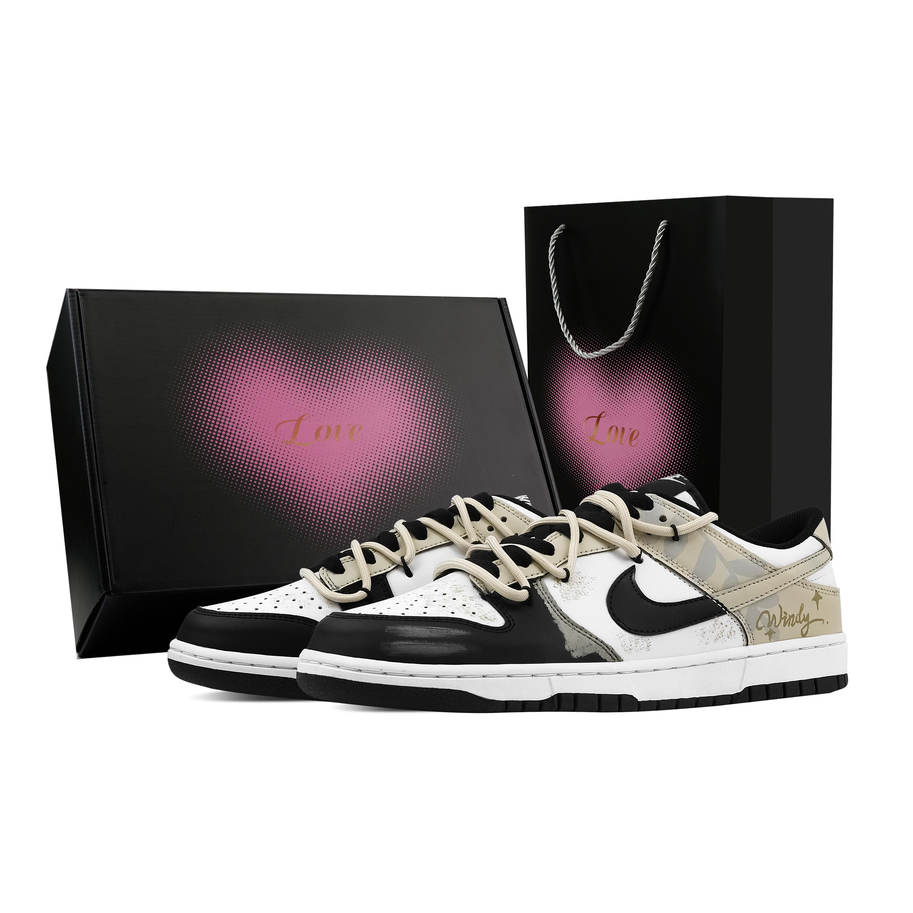 

Nike Dunk Soft Starry Style 1 Heart Box Abrasion Resistant Low top Skateboard Shoes Unisex Black Beige HF5441-100(Team773-1-) 42.5