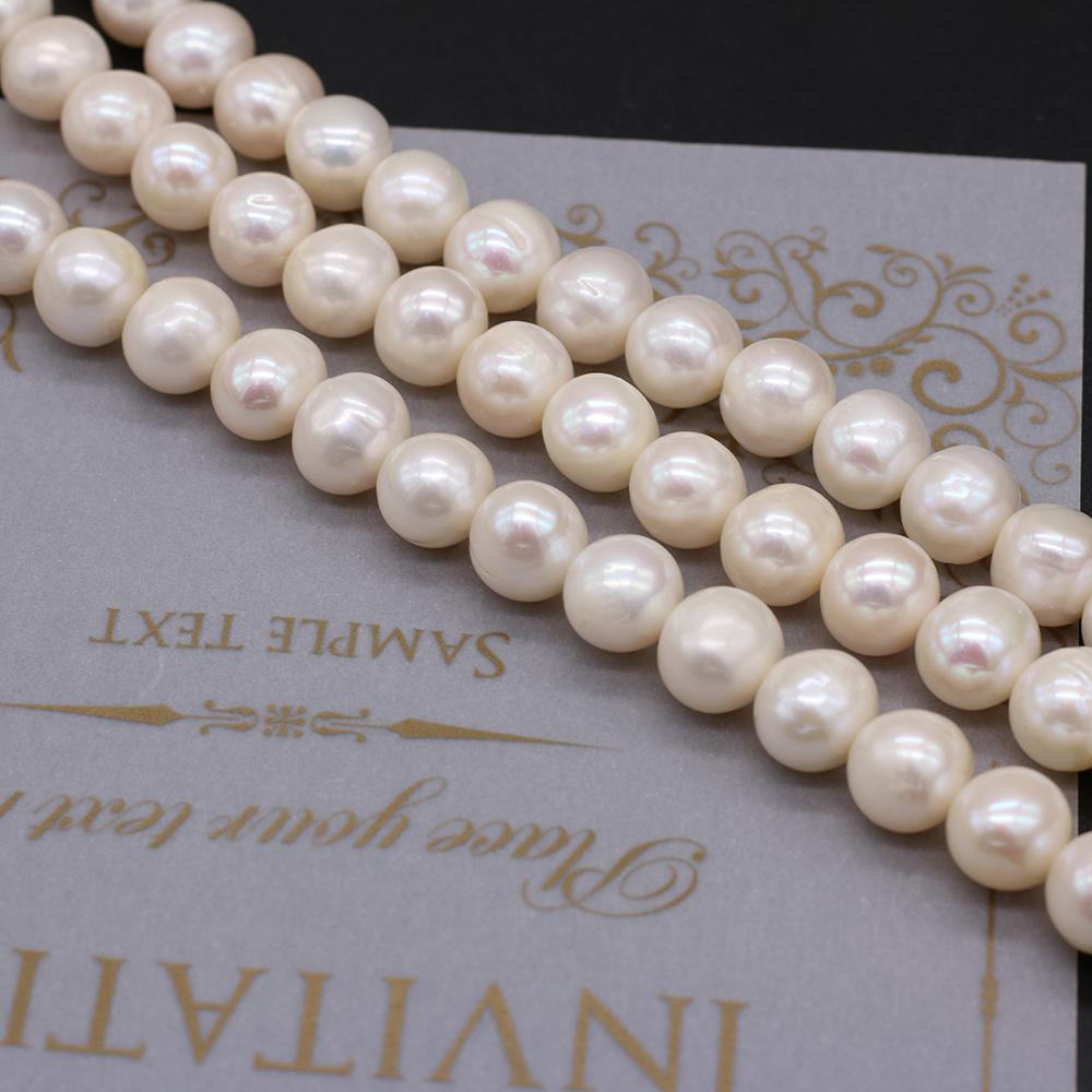 1String, White Near Round Pearl 9-10mm, Fashion Women Natural Freshwater Pearl Beads for Jewelry Making DIY Crafts, Luxury Bulk Gifts 36cm