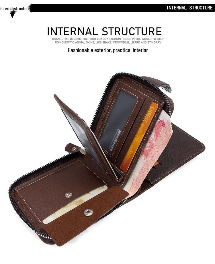 Retro Men's Multifunctional Short Wallet: Business Card Holder & Coin Purse with Zipper