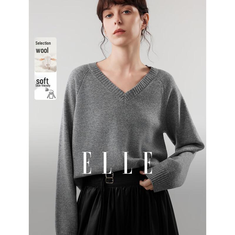 Свитер с дизайном из французской шерсти мериноса ELLE S средне-серый