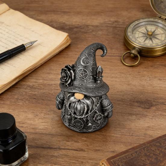 Gotycka Figurka Czarodzieja Krasnala Halloweenowa Mini Statuetka Krasnala z Żywicy Kolekcjonerska Ozdoba Krasnala na Stół Komodę Półkę Dekoracja Wielopoziomowej Tacy