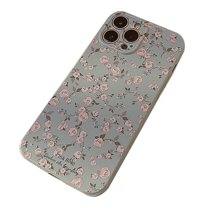 

For iPhone 14 Pro Max Soft TPU Phone Case Retro Flower Pattern Protective Phone Cover Blue