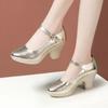 Fashion 5.5cm 7.5cm  Breathable Cutout Block Heels Shoes 2025 Soft Leather Platform Pumps for Mom Dance Model