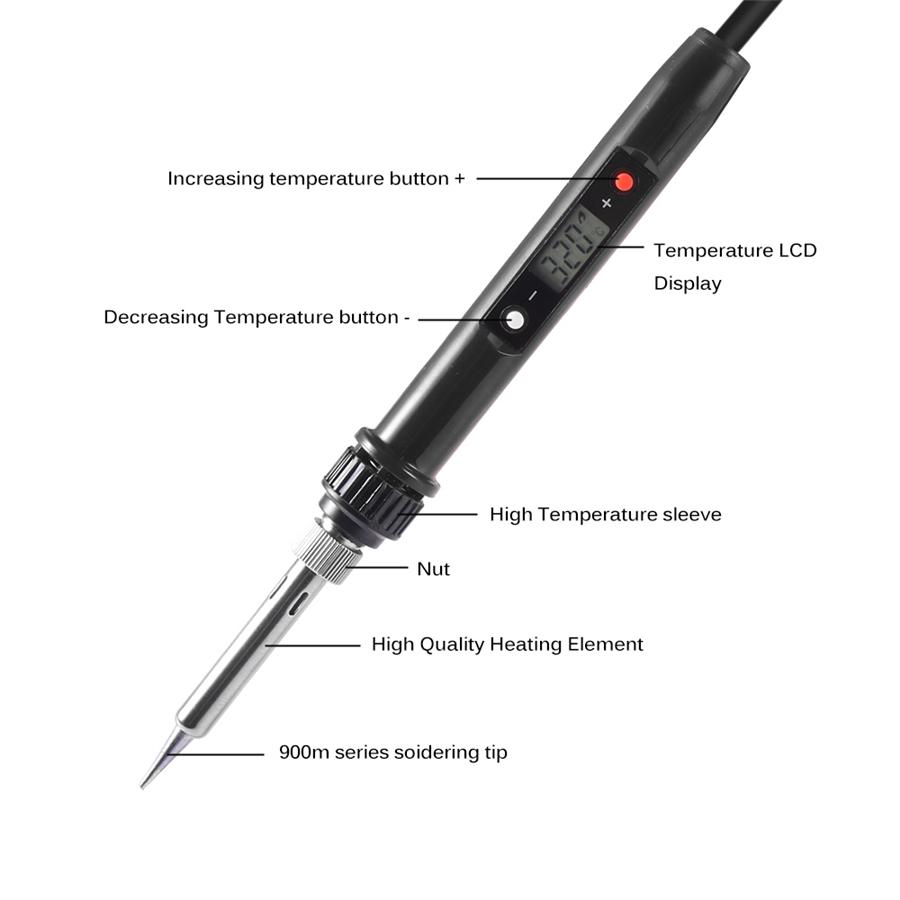 80W LCD Digital Adjustable Temperature Electronic Soldering Welding Iron Tool UK