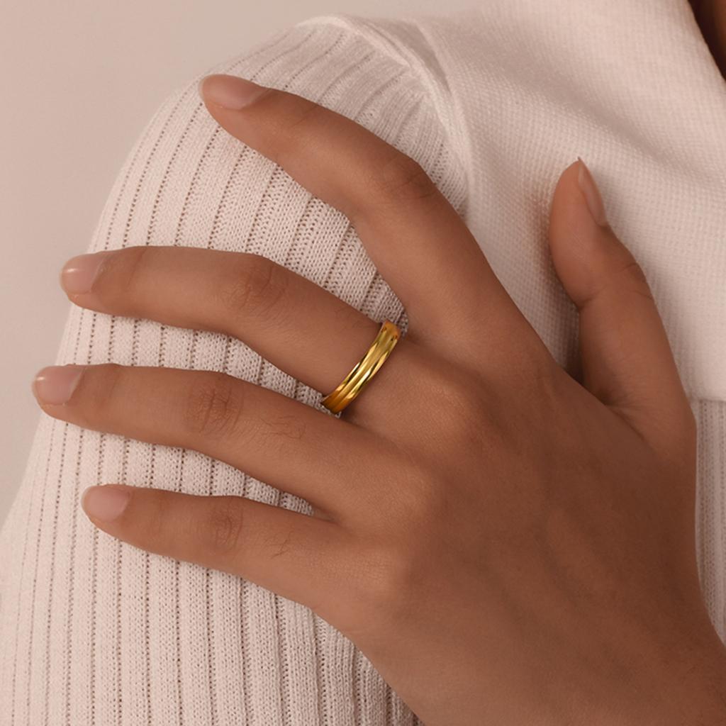 Charm Rings Trend Stainless Steel Sand Three-layer Ring for Women Jewelry Wedding Daily Party Gold Color Size 6 7 8
