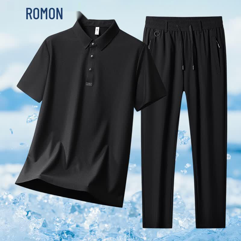 Мужской спортивный комплект ROMON из ледяного шелка: поло и шорты 3XL