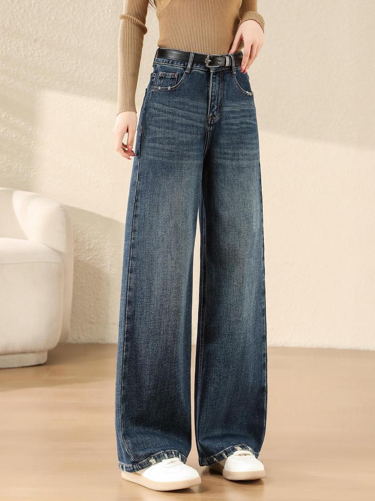 Autumn 2025 Retro Blue High Waist Straight Leg Jeans: Versatile, Slimming, Loose, Floor-Length Trousers