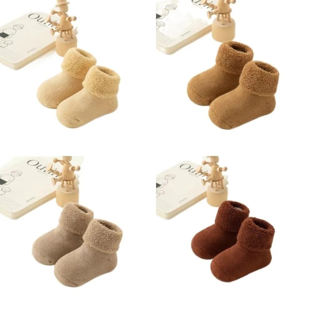 Fashion 0-3Year Kids Woolen Socks Winter Thick Warm Velvet Lining Snow Floor Socks Newborn Footwear Looped Children Stockings