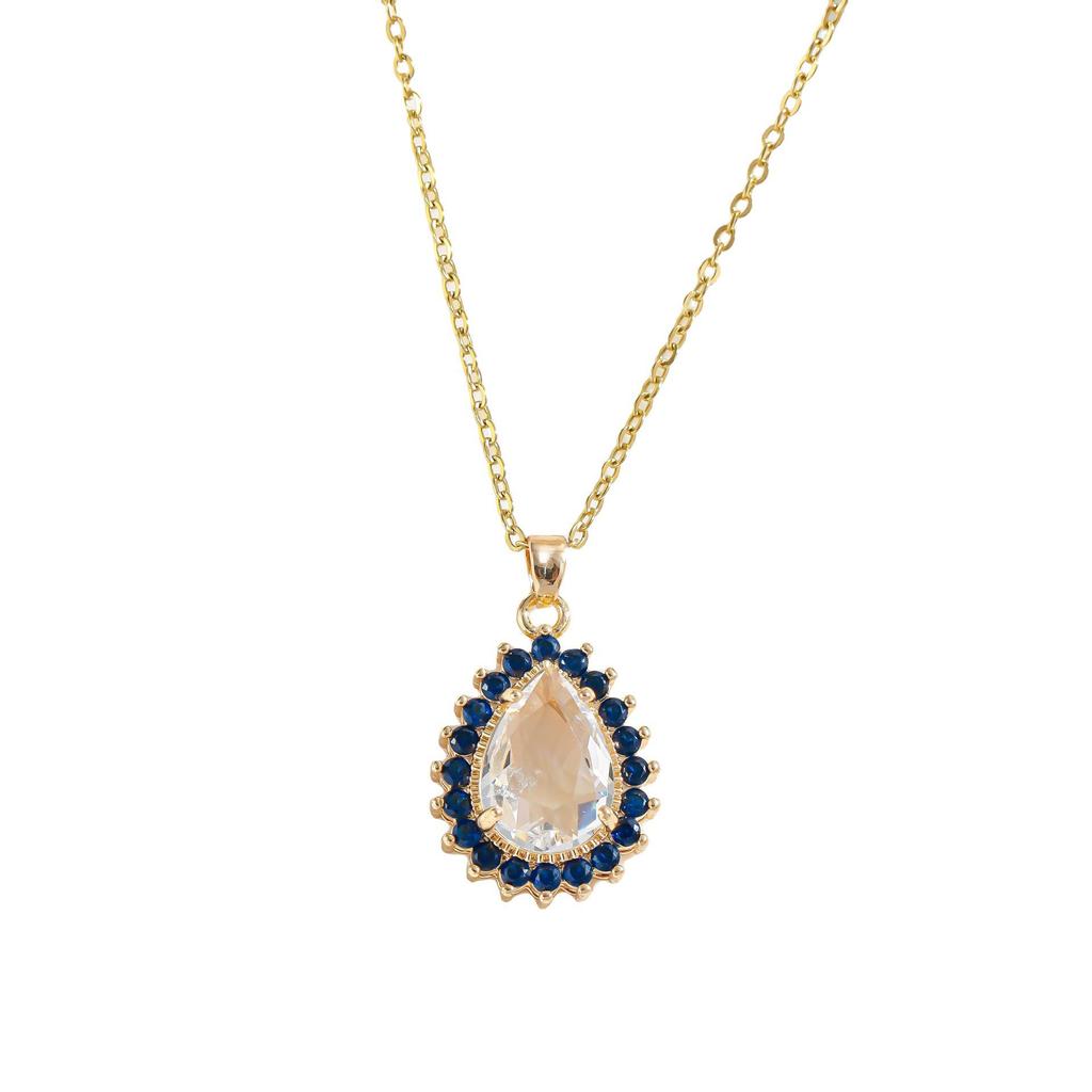Colorful Crystal Water Drop Necklace with Zircon Inlay and 18K Gold-Plated Clavicle Chain