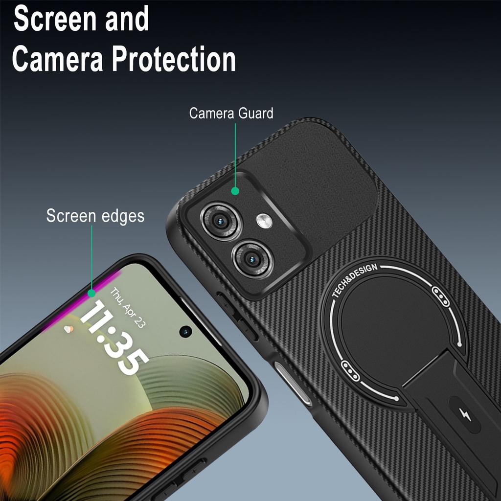 For Motorola Moto G55 5G Case Carbon Fiber Texture PC + TPU Phone Cover with Kickstand