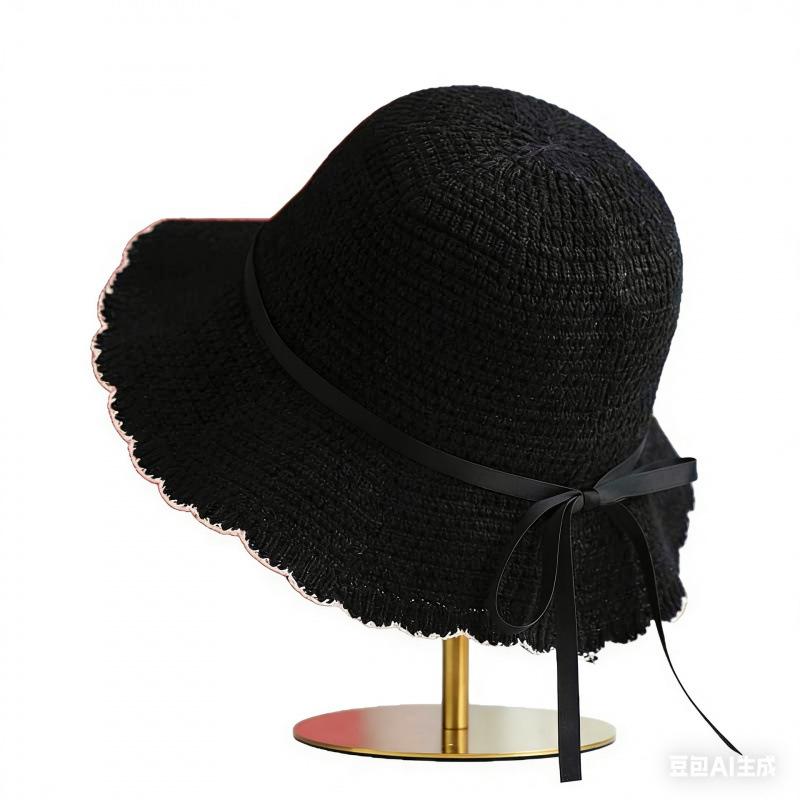 Hat women spring and autumn fashion versatile bucket hat girl retro lace pot hat casual knitted bucket hat
