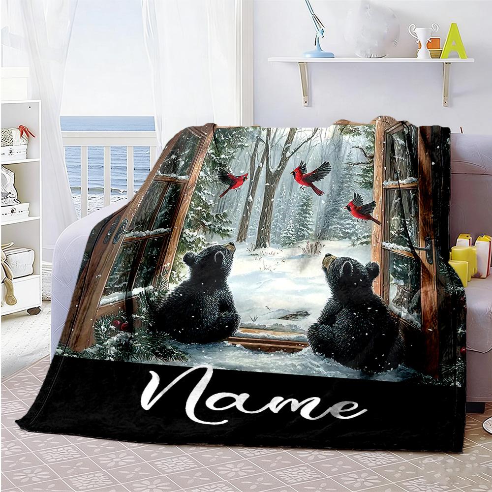 Black Bear77 Customize Text Blanket Multi-purpose Customizable Blanket Comfortable for Couch Picnics Office Living Room All-Season Use