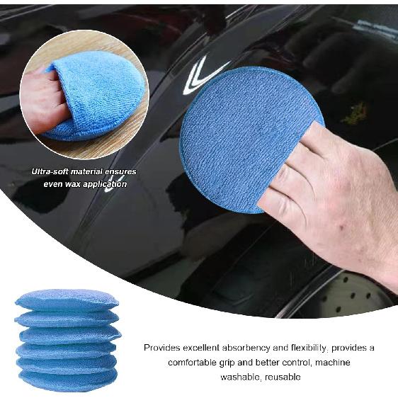 8PCS Microfiber Wax Applicator Pads, 5 Inch Round Car Wash Sponge Cleaning Tools with Finger Pocket, Scratch-Free Ultra-Soft Foam Bulk for Fine