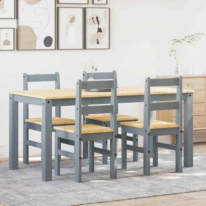 VidaXL Ensemble à manger Panama 5 pcs gris bois de pin massif, ensemble de table à manger, table et chaises de cuisine, 3345180