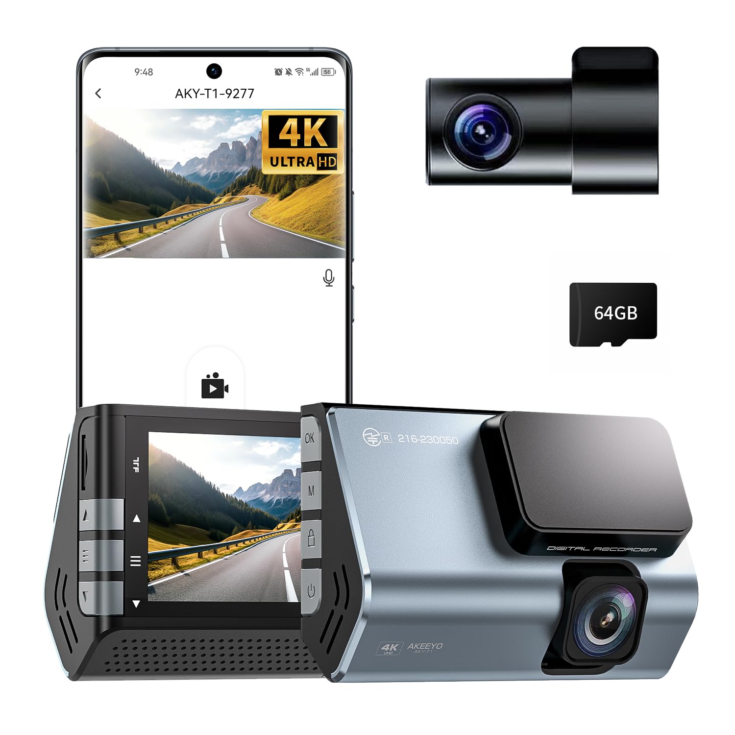 

AKEEYO AKY-T1 4k Ultra HD 3-inch Compact Dash Cam Front and Rear Camera (Advanced