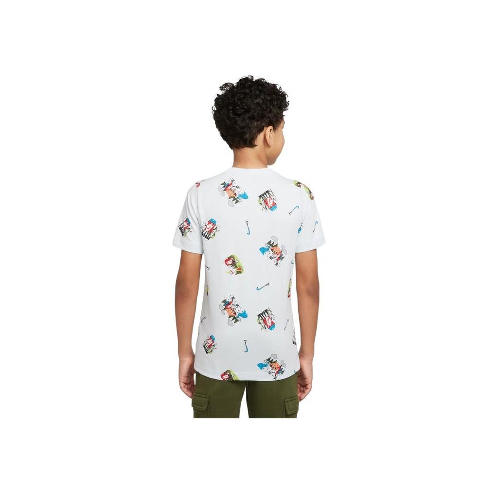 Nike Casual Sports Embroidered Cartoon Pattern Printed Round Neck Short Sleeve T-Shirt Kids Tops White DQ3856-100