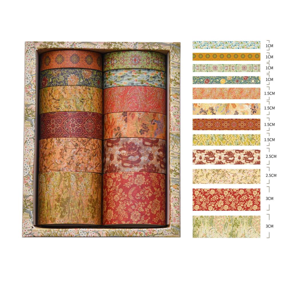 12 Rolls Vintage Landscape Washi Tape Box Set Journaling Decorative Paper Tape DIY Crafts Scenery Stationery Scrapbooking Supply