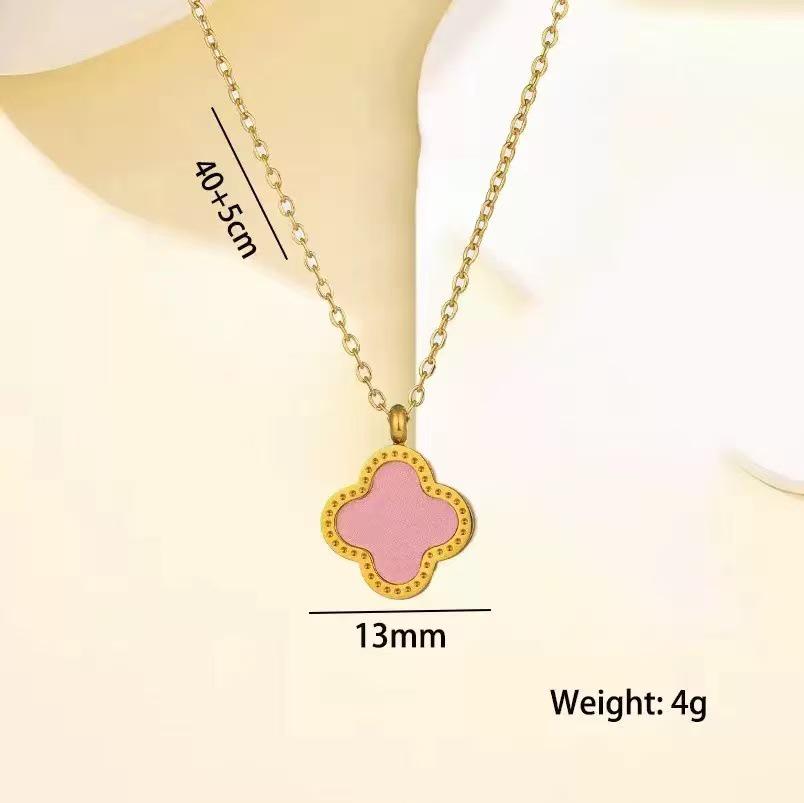 18k Four-Leaf Clover Pendant Necklace for Women - Double-Sided Lucky Charm on Clavicle Chain