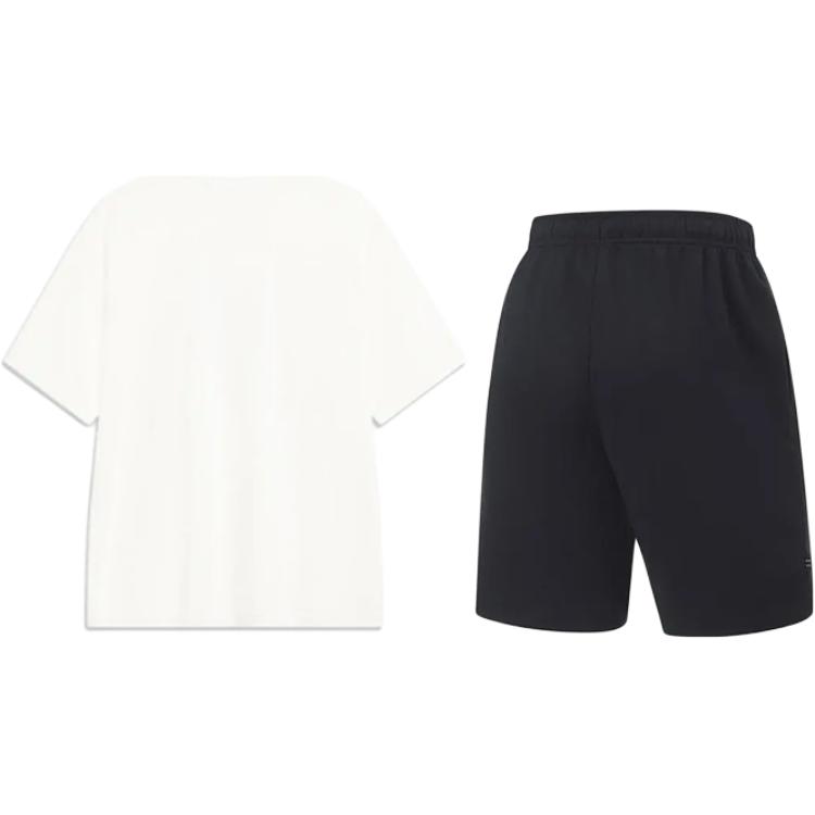 Li Ning Tengman Logo Printed Round Neck Pullover Short Sleeve T-Shirt Fashion Versatile Trendy Shorts Casual Sports Set AHSU973-1+AKST543-3