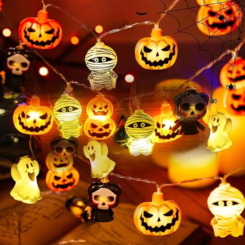 New Halloween LED Lights Outdoor Decoration Atmosphere Colorful Lamp Halloween Festival  Pumpkins Ghosts Bats, Light Strings